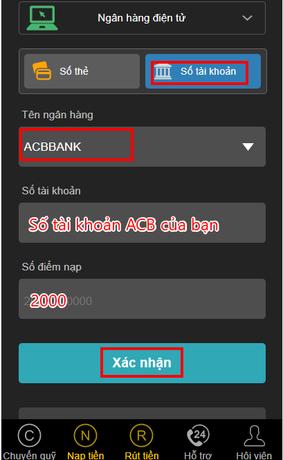 Nạp tiền ACB Thiên Hạ Bet