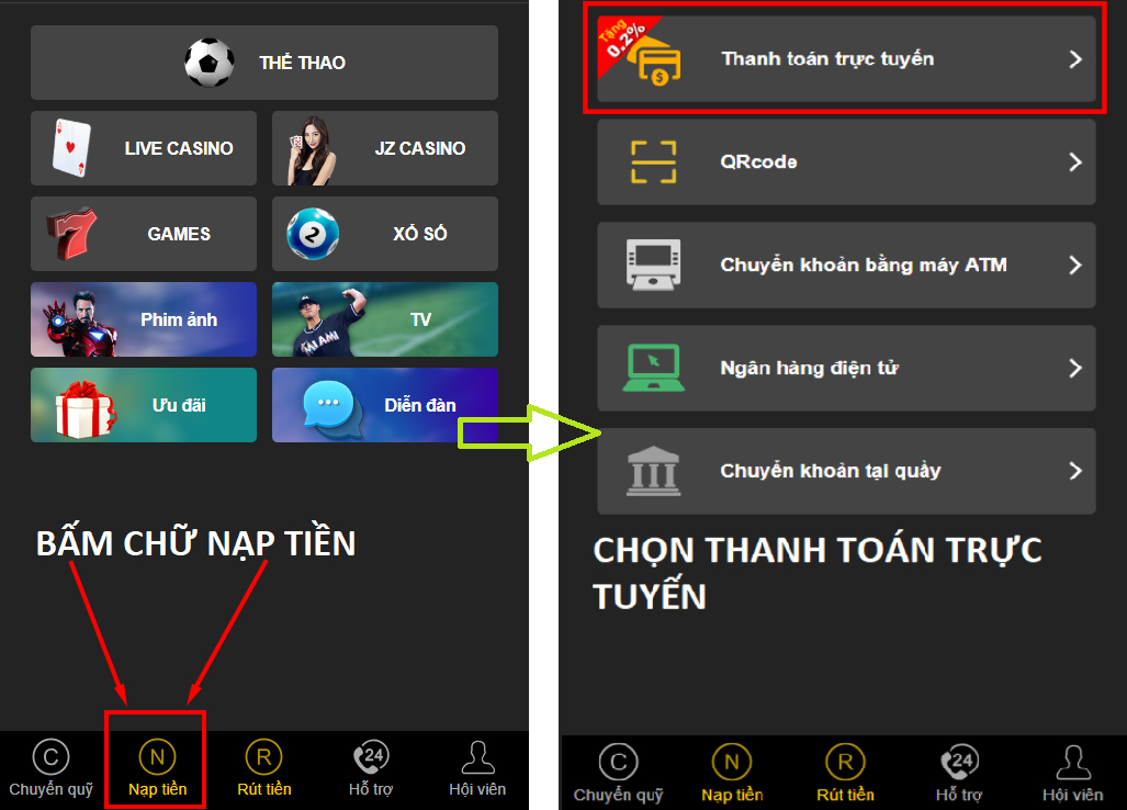 Nạp tiền Thiên Hạ Bet