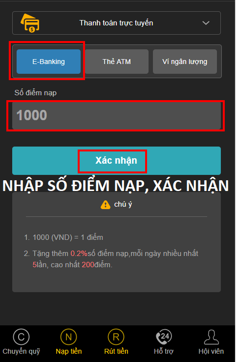 Nạp tiền Thiên Hạ Bet